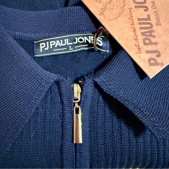 Men’s Large, Navy blue, PJ PAUL JONES s/s 1/4 Zip Ribbed Knit Polo Shirt, NWT - Picture 4 of 8